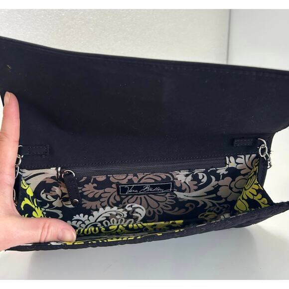 Vera Bradley BAROQUE Black Handbag Evening Clutch Flower Quilted Chain Strap - Picture 5 of 5